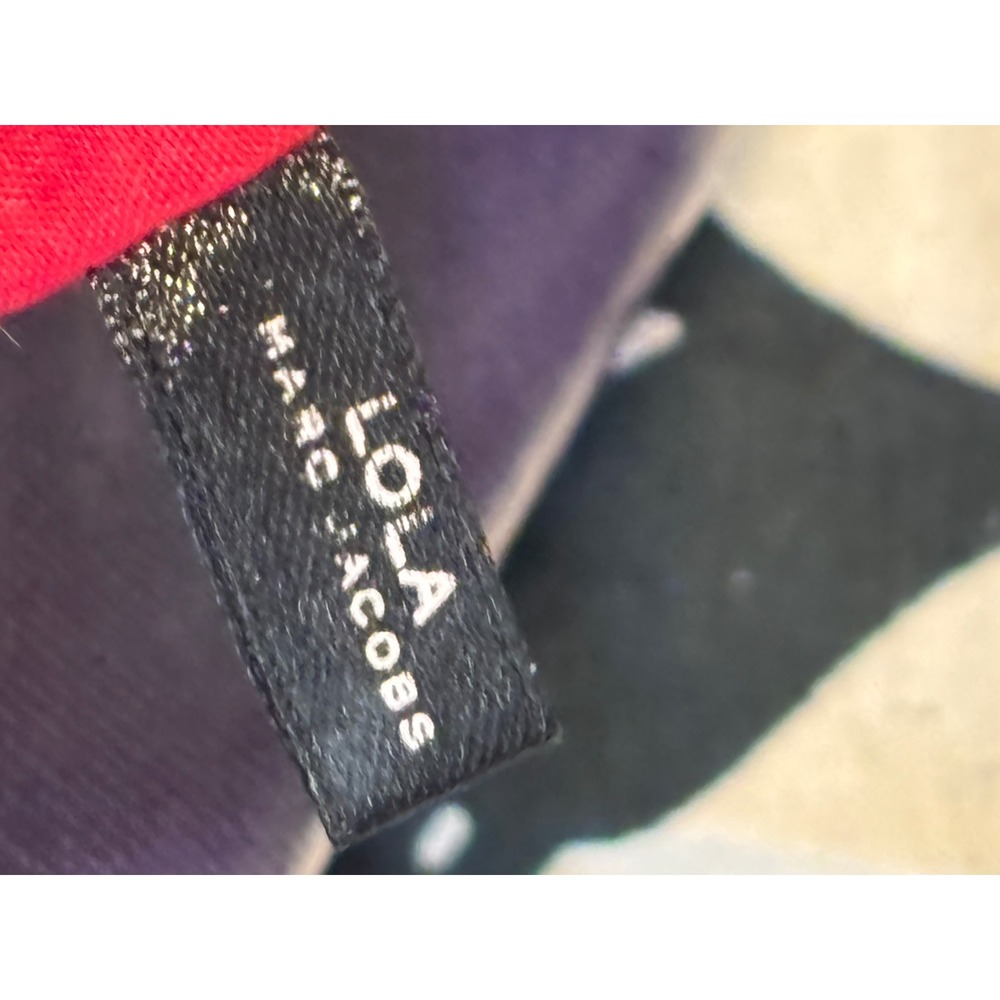 Lola Marc Jacobs Purple Metallic Coated Canvas Tote Bag Red Lining Flower Charm - Picture 5 of 8